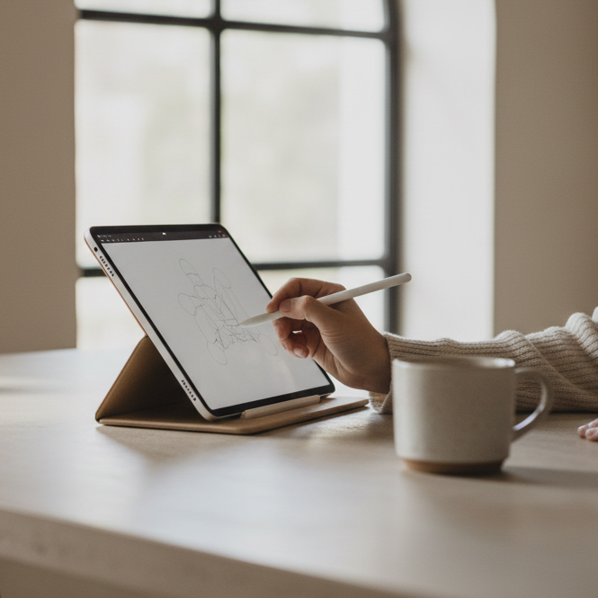 drawing on ipad with apple pencil, neutral aesthetic