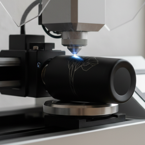 neutral aesthetic, laser engraving a black tumbler cup