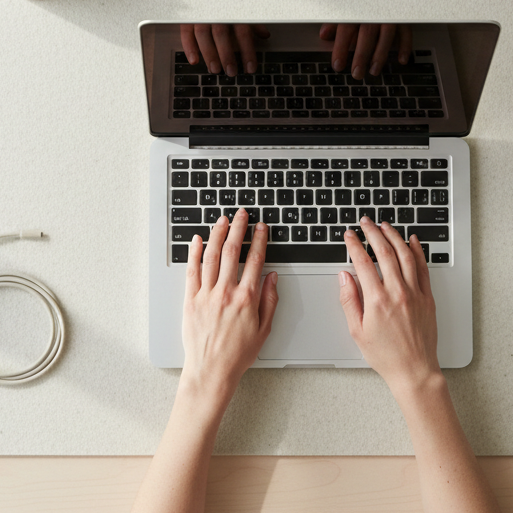 typing on macbook, neutral aesthetic